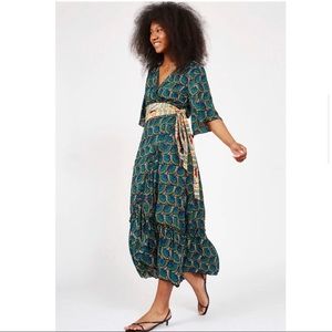 NWT • Silk & Salt • Journey Peacock Maxi + Obi Belt • Size XL